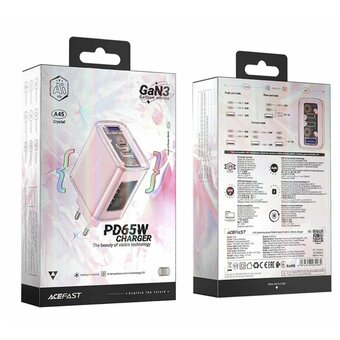  СЗУ ACEFAST A45 AF-A45-CB Sparkling series PD65W GaN (2*USB-C+USB-A) charger EU Cherry blossom 