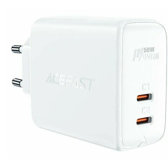  СЗУ ACEFAST A29 AF-A29-WH PD50W GaN USB-C+USB-C dual port charger EU White 