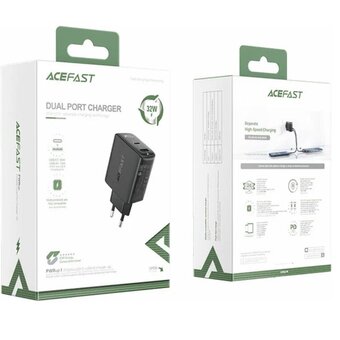  СЗУ Acefast A5 PD32W(USB-C+USB-A) dual port, black 