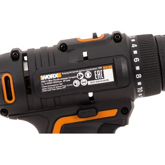  Дрель-шуруповерт WORX WX108 аккумуляторная, 2Ач x2, ЗУ 2А, кейс 