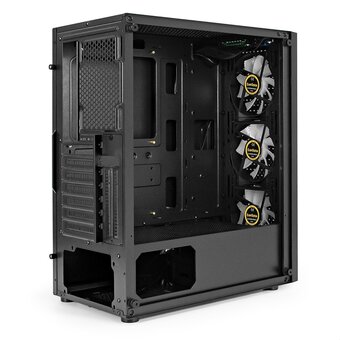  Корпус ExeGate EVO-8227 EX295765RUS Miditower (ATX, без БП, 2*USB+1*USB3.0+HD Audio, черный, 3 вент. с RGB подсветкой, бок. панель - зак. стекло) 