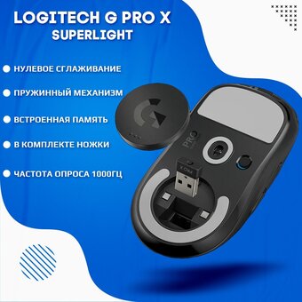  Мышь беспроводная Logitech G PRO X SUPERLIGHT черный (25600dpi) USB (4but) 