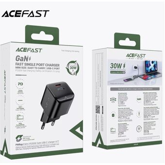  СЗУ ACEFAST A77 mini PD30W GaN USB-C - Black 