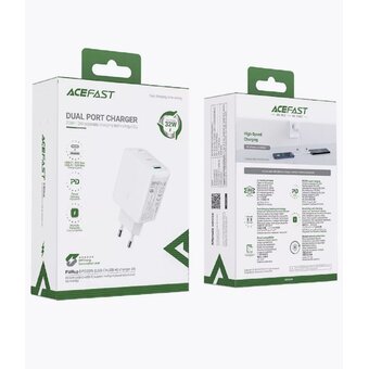  СЗУ Acefast A5 AF-A5-WH PD32W USB-C+USB-A dual port charger EU White 