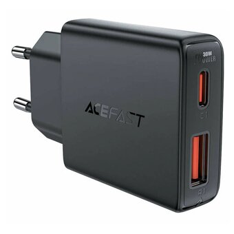  СЗУ ACEFAST A69 PD30W GaN (USB-A+USB-C) ultra-thin - Black 