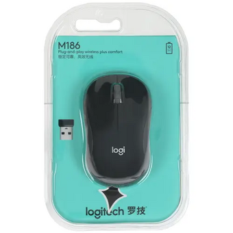  Мышь беспроводная Logitech M186 (910-004131) черный/серый (1000dpi) USB2.0 (2but) 