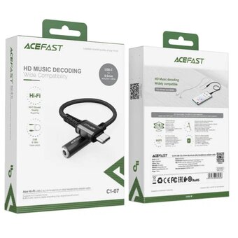  Кабель ACEFAST C1-07 USB-C to DC3.5 aluminum alloy headphones adapter cable Black 