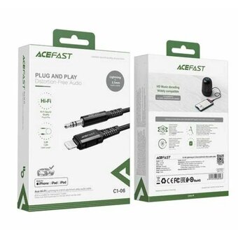  Кабель ACEFAST C1-08 USB-C to 3.5mm aluminum alloy audio cable Black 