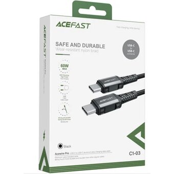  Кабель ACEFAST C1-03 USB-C to USB-C aluminum alloy charging data cable Black 