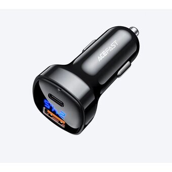  АЗУ ACEFAST B4 AF-B4-BK digital display 66W USB-C+USB-A dual port car charger Black 