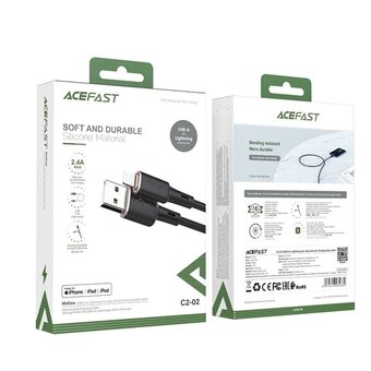  Кабель ACEFAST C2-02 USB-A to Lightning zinc alloy silicone charging data cable Black 