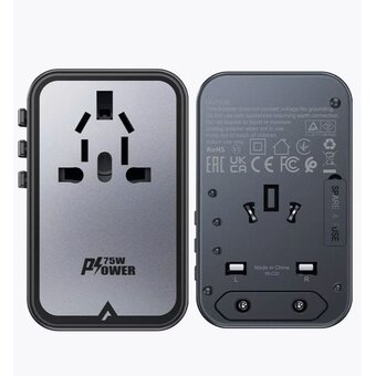  Адаптер для зарядки Acefast Z1 AF-Z1-GY PD75W GaN 3*USB-C+2*USB-A multifunctional charging adapter Black Gray 