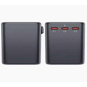  Адаптер для зарядки Acefast Z1 AF-Z1-GY PD75W GaN 3*USB-C+2*USB-A multifunctional charging adapter Black Gray 