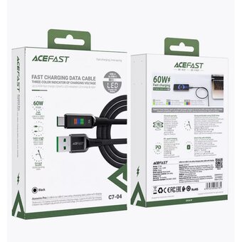  Дата-кабель ACEFAST C7-04 USB-A to USB-C zinc alloy charging data cable with display - Black 