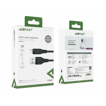  Кабель ACEFAST C3-09 USB-A to Micro-USB TPE charging data cable Black 