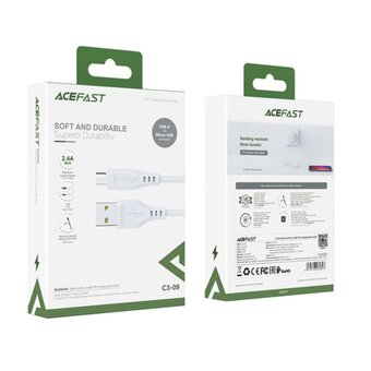  Кабель ACEFAST C3-09 USB-A to Micro-USB TPE charging data cable White 