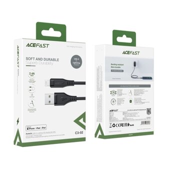  Кабель ACEFAST C3-02 USB-A to Lightning TPE charging data cable Black 