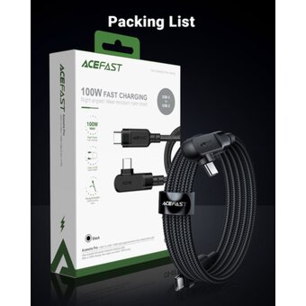  Дата-кабель Acefast C5-03 Type-C to Type-C 100W right angled aluminum alloy, 2m (чёрный) 