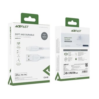  Кабель ACEFAST C3-02 USB-A to Lightning TPE charging data cable White 