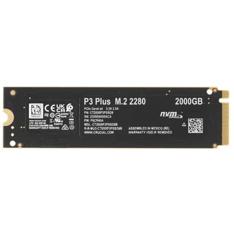  SSD Crucial P3 Plus (CT2000P3PSSD8) 2.0Tb M.2 (PCI-E 4.0 x4, up to 5000/4200MBs, 3D NAND, NVMe, 440TBW, 22х80mm) 