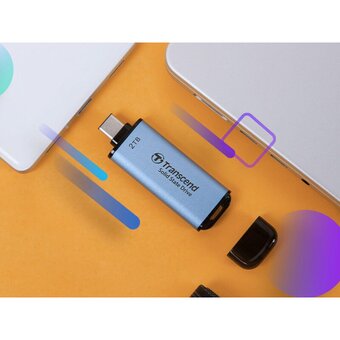  SSD Transcend 512Gb ESD300 TS512GESD300С голубой (USB3.2 gen 2, Type C, 1050/950Mbs, 3D NAND, 60x20x7.8mm, 9g) 