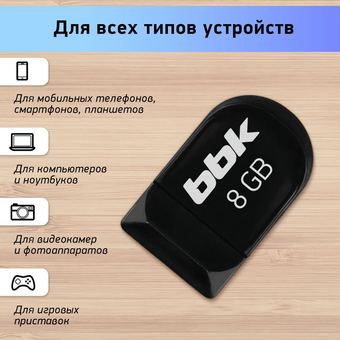  USB-флешка BBK 008G-TG118 черный, 8Гб, USB2.0, TG серия 