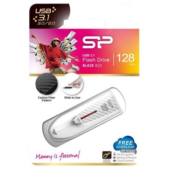  USB-флешка Silicon Power Blaze B25 SP128GBUF3B25V1W, 128Gb USB 3.2, Белый 