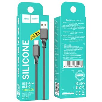  Дата-кабель HOCO X101 Assistant silicone charging Type-C 1м (черный) 
