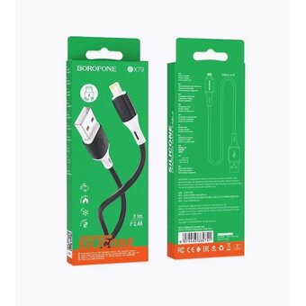  Дата-кабель BOROFONE BX79 silicone charging data cable Lightning 1м (черный) 