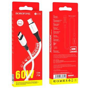  Дата-кабель BOROFONE BX79 silicone charging 60W Type-C to Type-C (белый) 