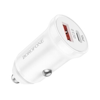  АЗУ BOROFONE BZ18A PD 2USB, Type-C+Type-А car charger (белый) 