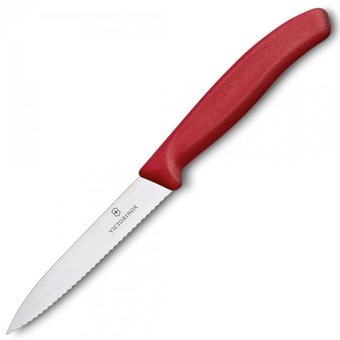  Нож кухонный Victorinox Swiss Classic (6.7731) стальной разделочный для овощей лезв.100мм серрейт. заточка красный 
