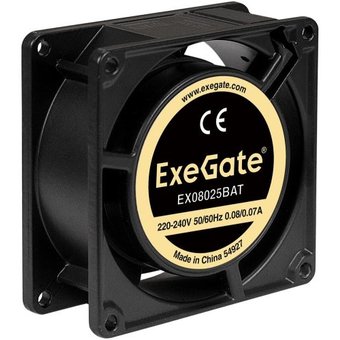  Вентилятор Exegate EX08025BAT EX288998RUS 220В (80x80x25 мм, 2-Ball (двойной шарикоподшипник), клеммы, 2600RPM, 32dBA) 