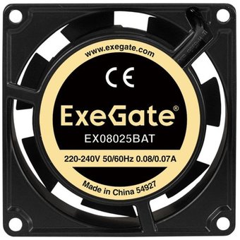 Вентилятор Exegate EX08025BAT EX288998RUS 220В (80x80x25 мм, 2-Ball (двойной шарикоподшипник), клеммы, 2600RPM, 32dBA) 