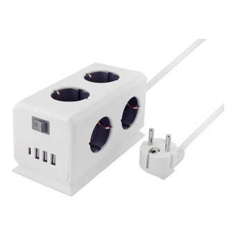  Удлинитель ROCKETSOCKET GNS5003 BiCube Extended 6 Euro 16A, 4 USB 3A+C с блоком 5В/3.1А, кабель 1,5м, белый 