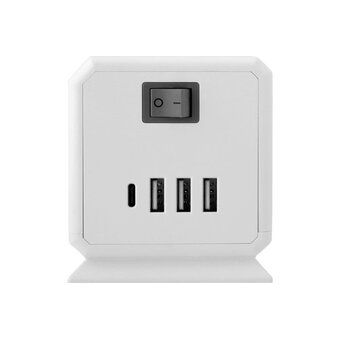  Удлинитель ROCKETSOCKET GNS5003 BiCube Extended 6 Euro 16A, 4 USB 3A+C с блоком 5В/3.1А, кабель 1,5м, белый 