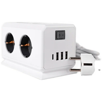  Удлинитель ROCKETSOCKET GNS5003 BiCube Extended 6 Euro 16A, 4 USB 3A+C с блоком 5В/3.1А, кабель 1,5м, белый 