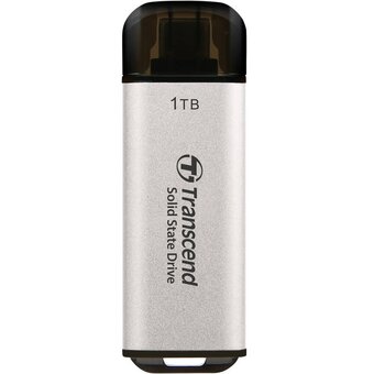  SSD Transcend ESD300 (TS1TESD300S) 1.0Tb (USB3.2 gen 2, Type C, 1050/950Mbs, 3D Nand, 60x20x7.8mm, 9g) серебристый 
