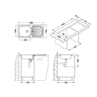  Мойка ALVEUS Basic 80 NAT-60 860X435 1008844 нерж.сталь с сифоном 1071237 