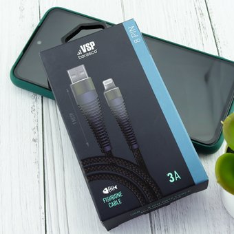  Дата-кабель Fishbone USB - 8 pin, 3А, 1м, черный, Borasco 