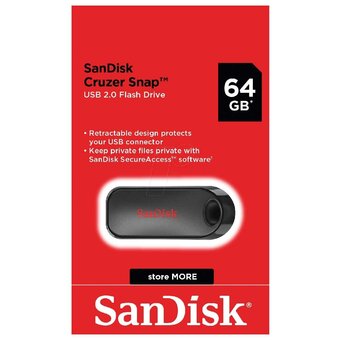  USB-флешка 64GB SanDisk CZ62 Cruzer Snap SDCZ62-064G-G35, USB 2.0, Black 