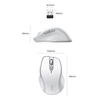  Мышь UGREEN MU101 (15805) Ergonomic Contoured-Shape Design Wireless Mouse White Gray 