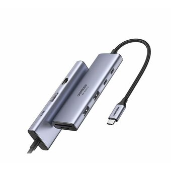  Док-станция Ugreen CM498 (15375) USB-C to 2*USB3.0+2*USB-C+HDMI+RJ45+SD&TF +PD port Docking Station space gray 