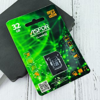  Карта памяти Aspor microSDHC 32GB Class10 + adapter 
