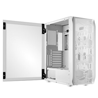  Корпус Ginzzu GL185 White боковая дверца закаленное стекло на петлях на магнитах 