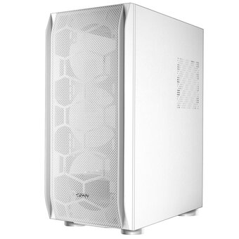  Корпус Ginzzu GL185 White боковая дверца закаленное стекло на петлях на магнитах 