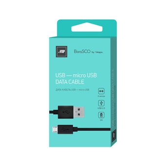  Дата-кабель USB - micro USB, 2А, 2м, черный , Borasco 