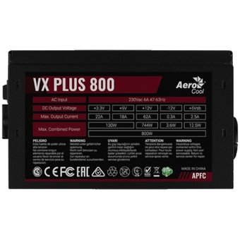  Блок питания Aerocool 800W VX Plus 800W ATX, 20+4 pin, 120mm fan, 6xSATA 