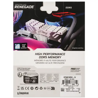  ОЗУ Kingston Fury Renegade Silver XMP KF568C36RW-16 DDR5 16GB 6800MHz RTL Gaming PC5-54400 CL36 DIMM 288-pin 1.4В kit с радиатором Ret 