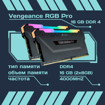  ОЗУ Corsair Vengeance RGB Pro 16Gb (CMW16GX4M2Z4000C18) (2x8Gb) DDR4 4000MHz CL18 (18-22-22-42) 1.35V / for AMD / Black 